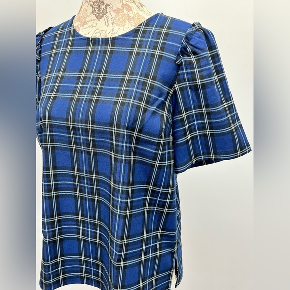 DRAPER JAMES Blue plaid short sleeve top size S - Picture 3 of 14
